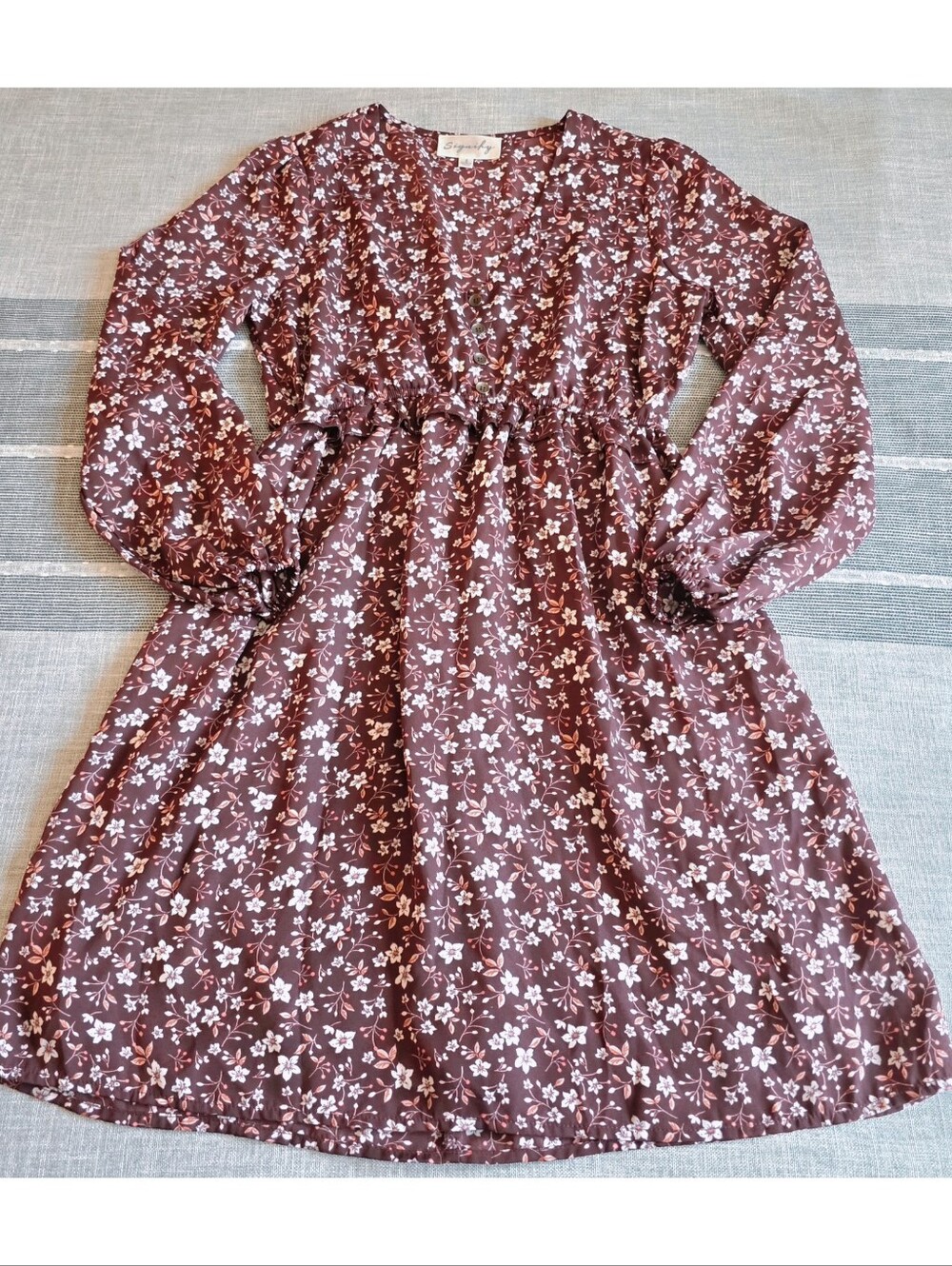 Boho Chic Burgundy Ditsy Floral Smocked Waist Midi Dress | Size S